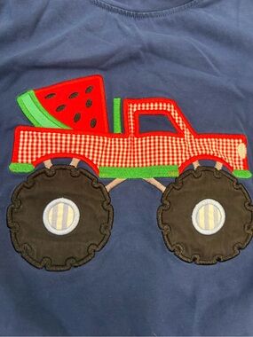 Red Gingham Monster Truck Applique Top with Watermelon